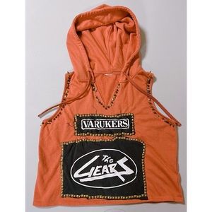 ‘Varukers’ ‘The Gears’ Band Patches Sleeveless Pullover Hoodie Top Shirt Size L